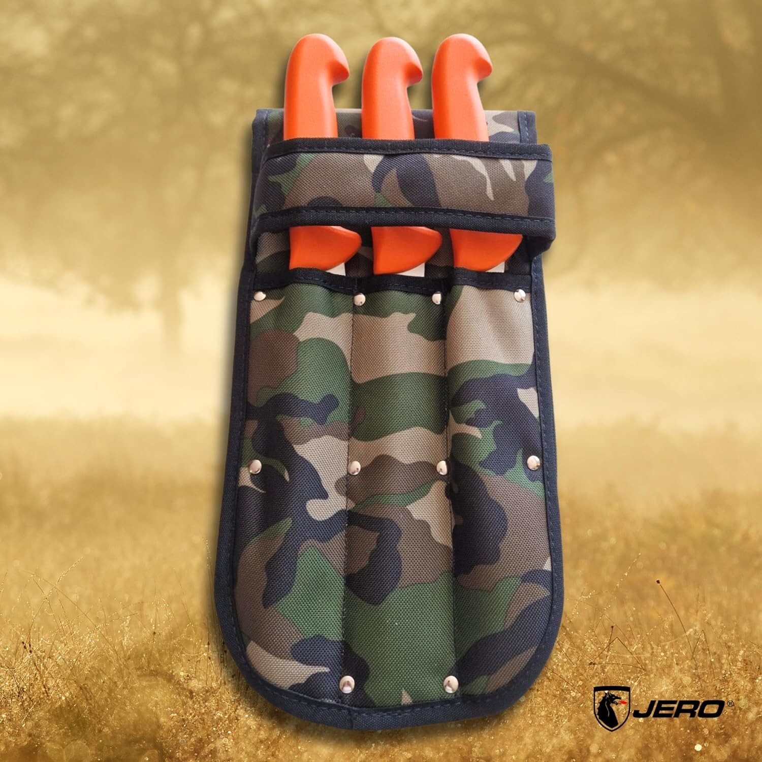 Jero Hunter Knife Set With Camo Scabbard – Orange Handles With High-Carbon …
