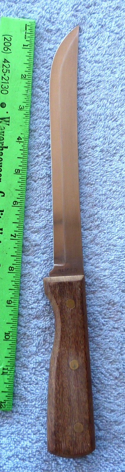 Tramontina Slicer Knife Stainless Blade Brown Wood Made in Brazil 13 1/4 inches