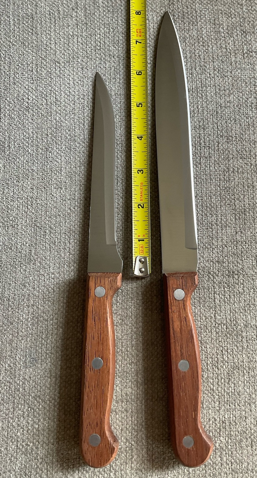 10.5” & 12.5” Knife Lot Of 2 See Pics Full Tang Slicer Wood Handle Straight Edge