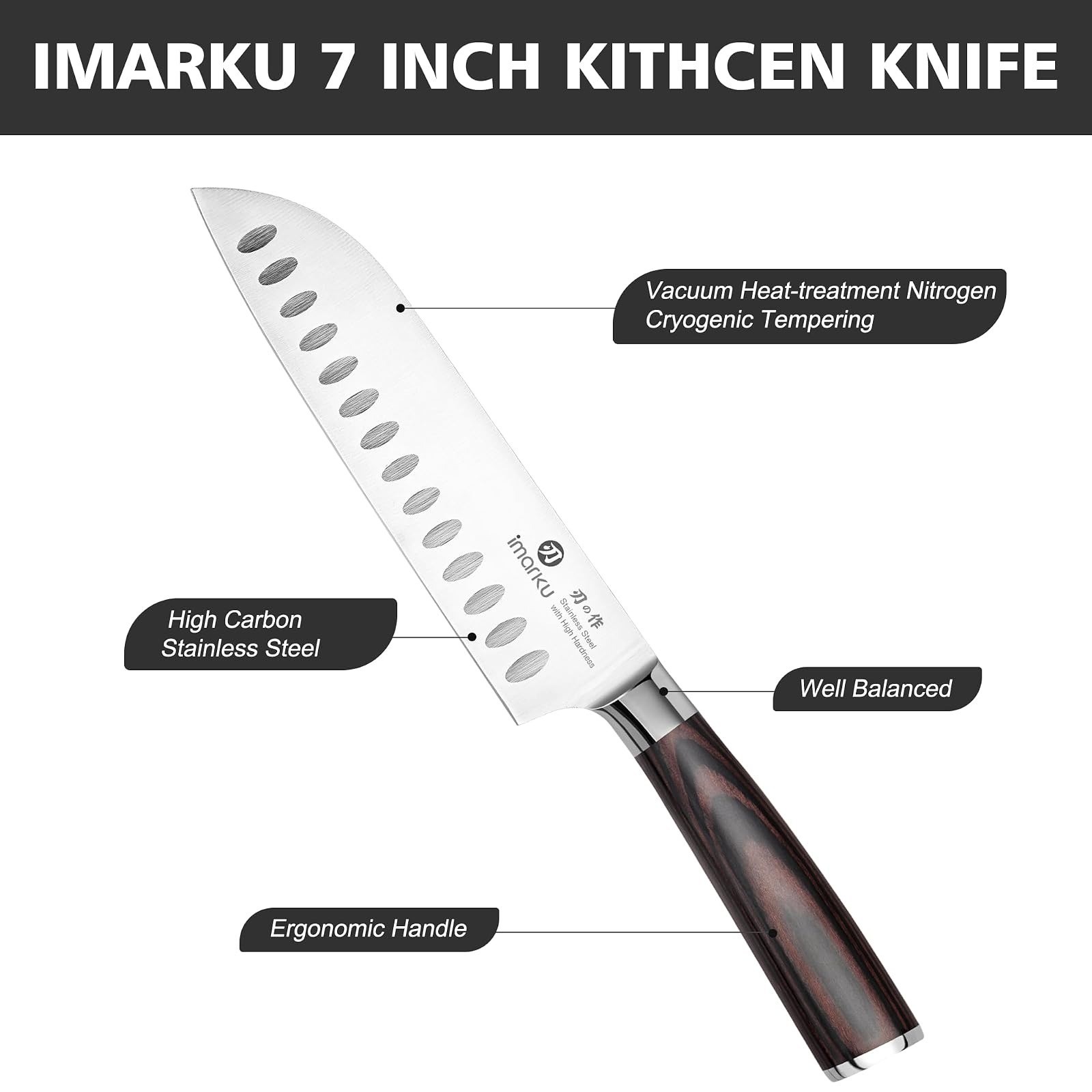 imarku 7 Inch Santoku Knife – High Carbon Stainless Steel Chef Knife