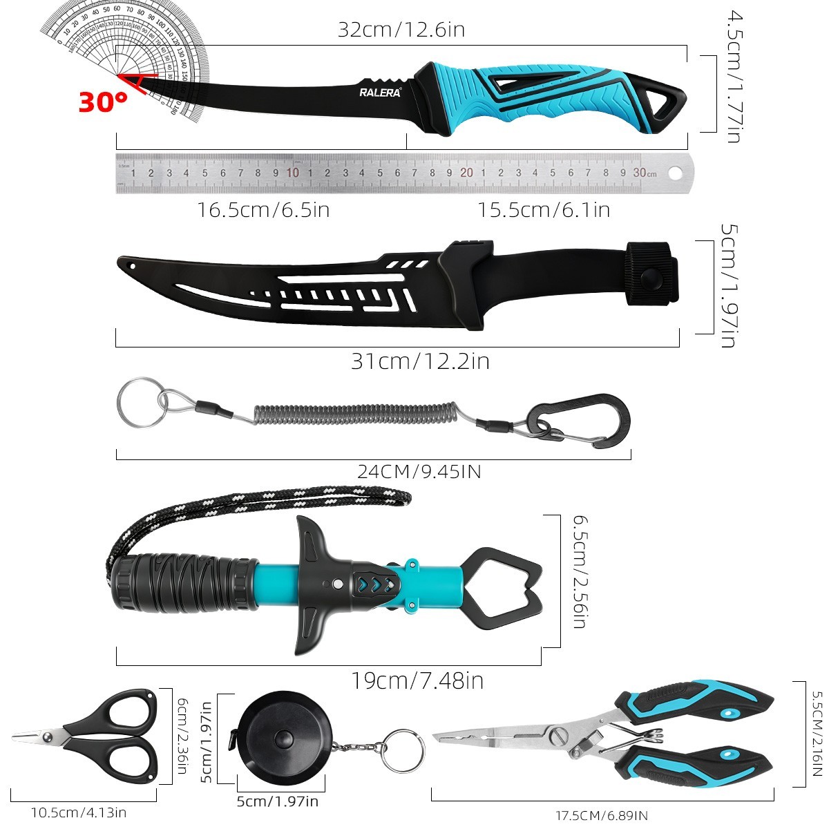 Fishing Tool Kit Fish Lip Grabber Fishing Pliers Fillet Knife Accessories Set