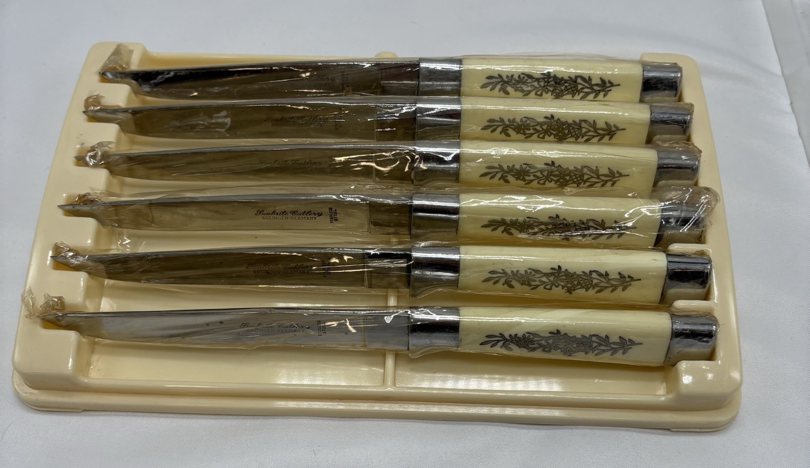 Vintage Lunbrite Cutlery Solinger Germany Set Of 6 Steak Knives In Original Case
