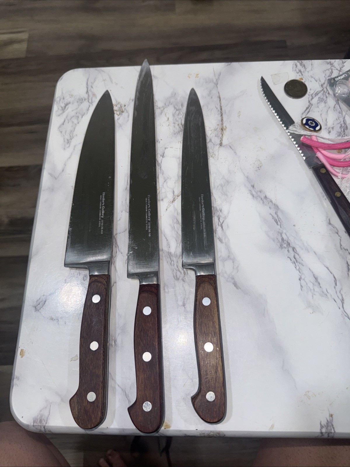Herder’s Cutlery 3pc Knife Set High Carbon Stainless Steel Wood Handle Vintage