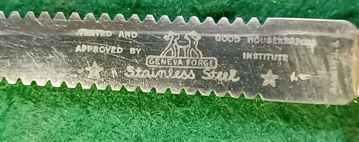 Vtg Geneva Forge Double Edge Grapefruit Knife, W/ Teal Wood Handle