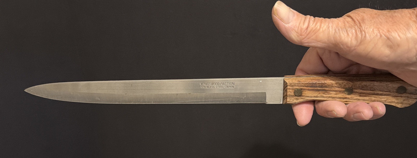 Vtg Kingswood Action 14.5″ Stainless Steel Carving Knife Hardwood Handle Japan