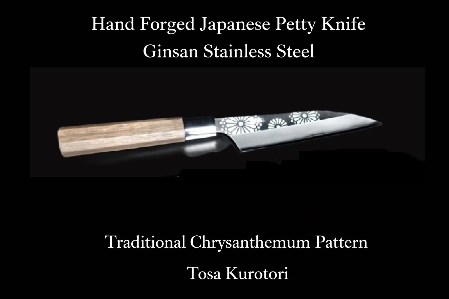 Japanese Petty Knife Ginsan Steel Chrysanthemum Pattern Hand Forged Tosa