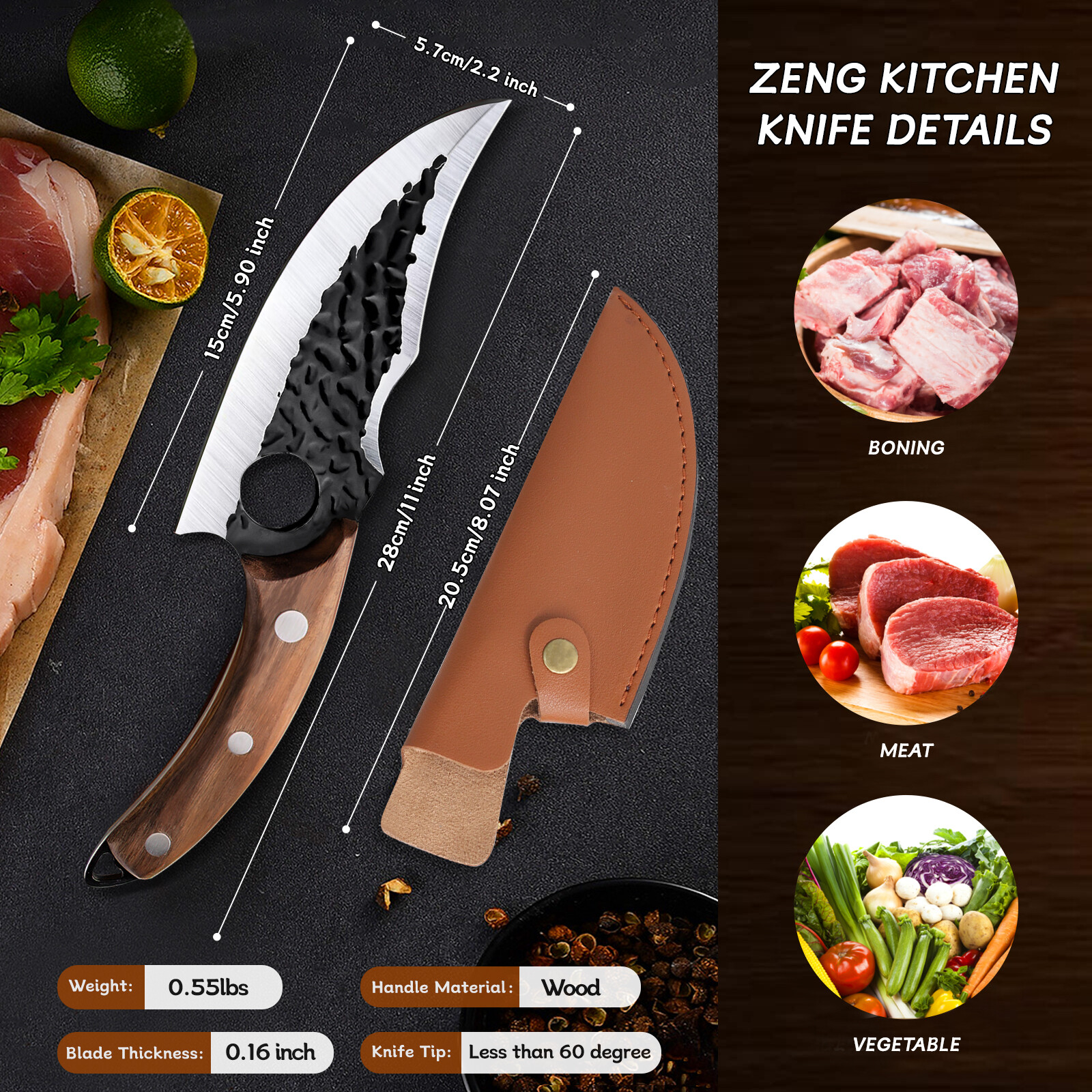 Serbian Butcher Boning Knife Hand Forged Kitchen Chef Knife Meat Cleaver Slicing