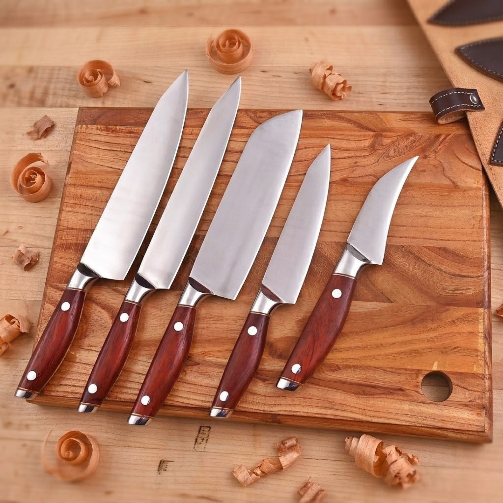 SK Customs American Craftsmanship 5pc Professional Chef Knife Set Rosewood