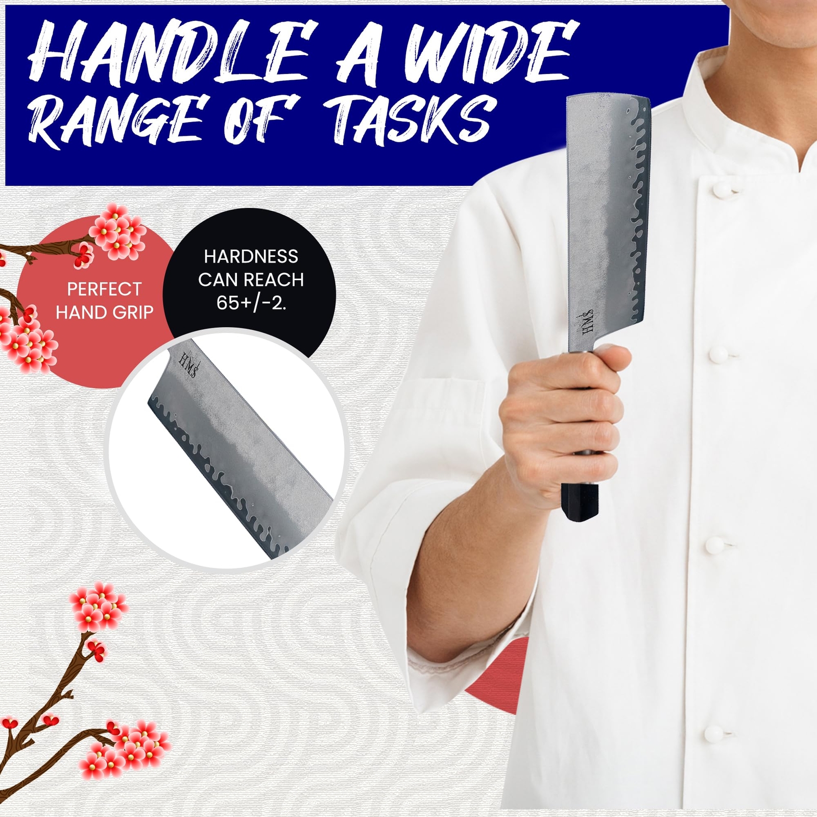 HMS Hand Forged Professiona Kitchen Knife – Japanese HAP40 Triple-Layer Steel…
