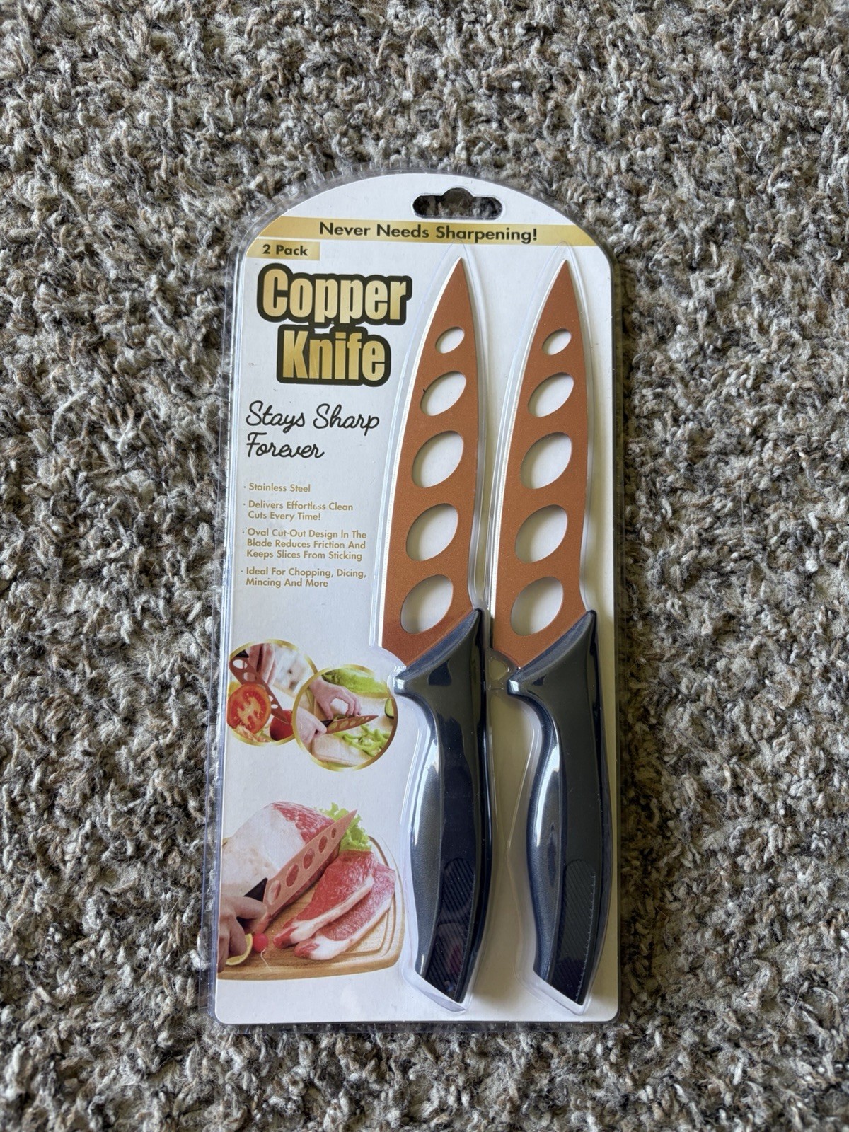 Copper Knife 2 pack, Stainless Steel Copper Coating Stays Sharp Forever New