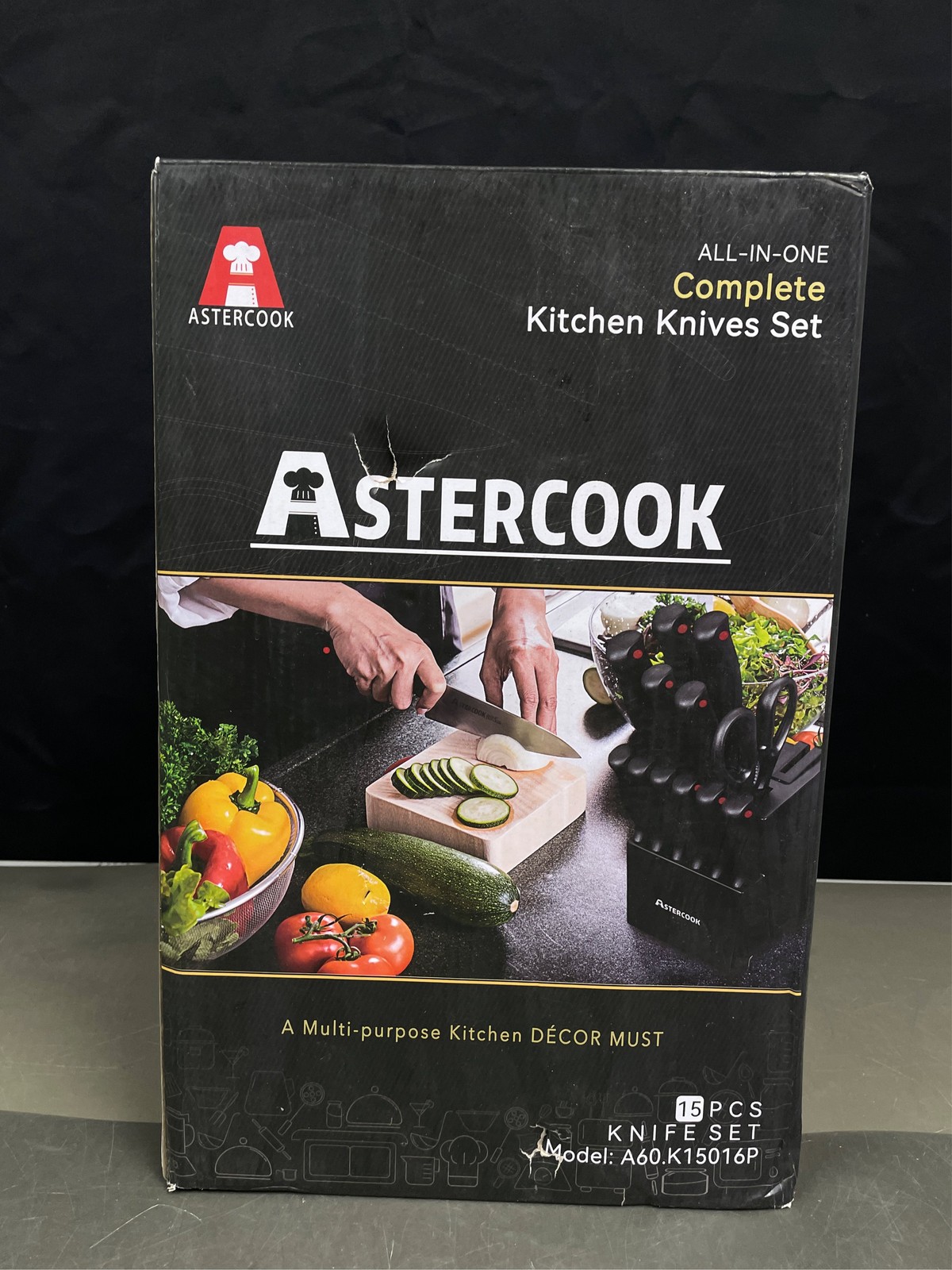 Astercook Knife Set, 15 Pieces Kitchen knives Set with Built-in Sharpener, High