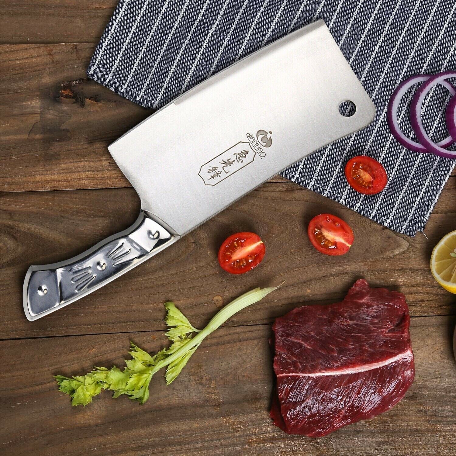 7 Inch Kitchen Cleaver Knife Chopper Butcher Stainless Steel for Home Restaurant
