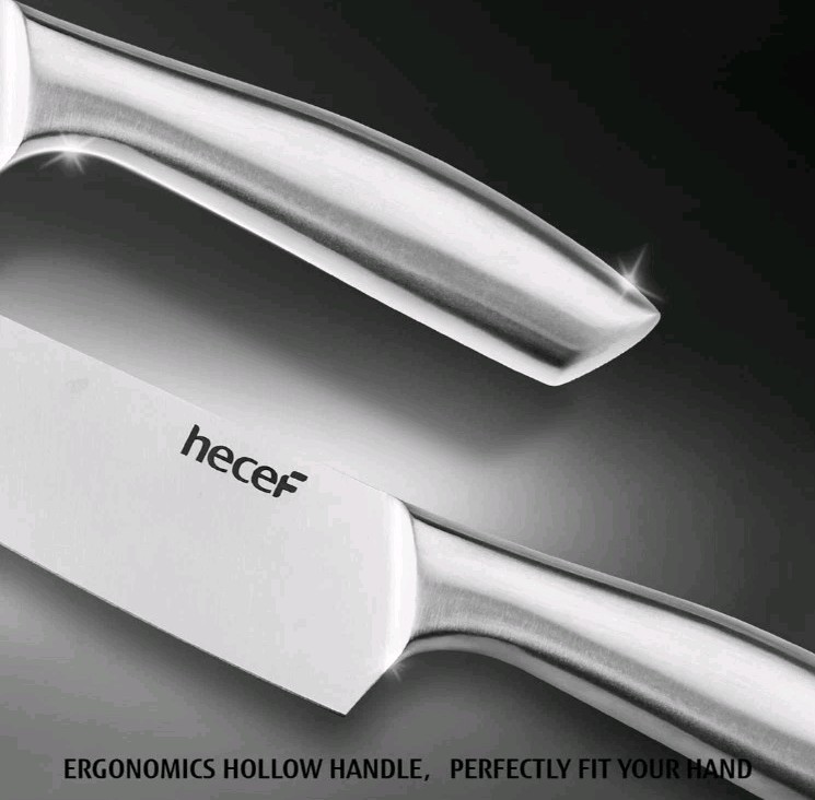NEW Stainless Steel Silver Kitchen Premium Cooking Knife Set of 5. Hollow Handle