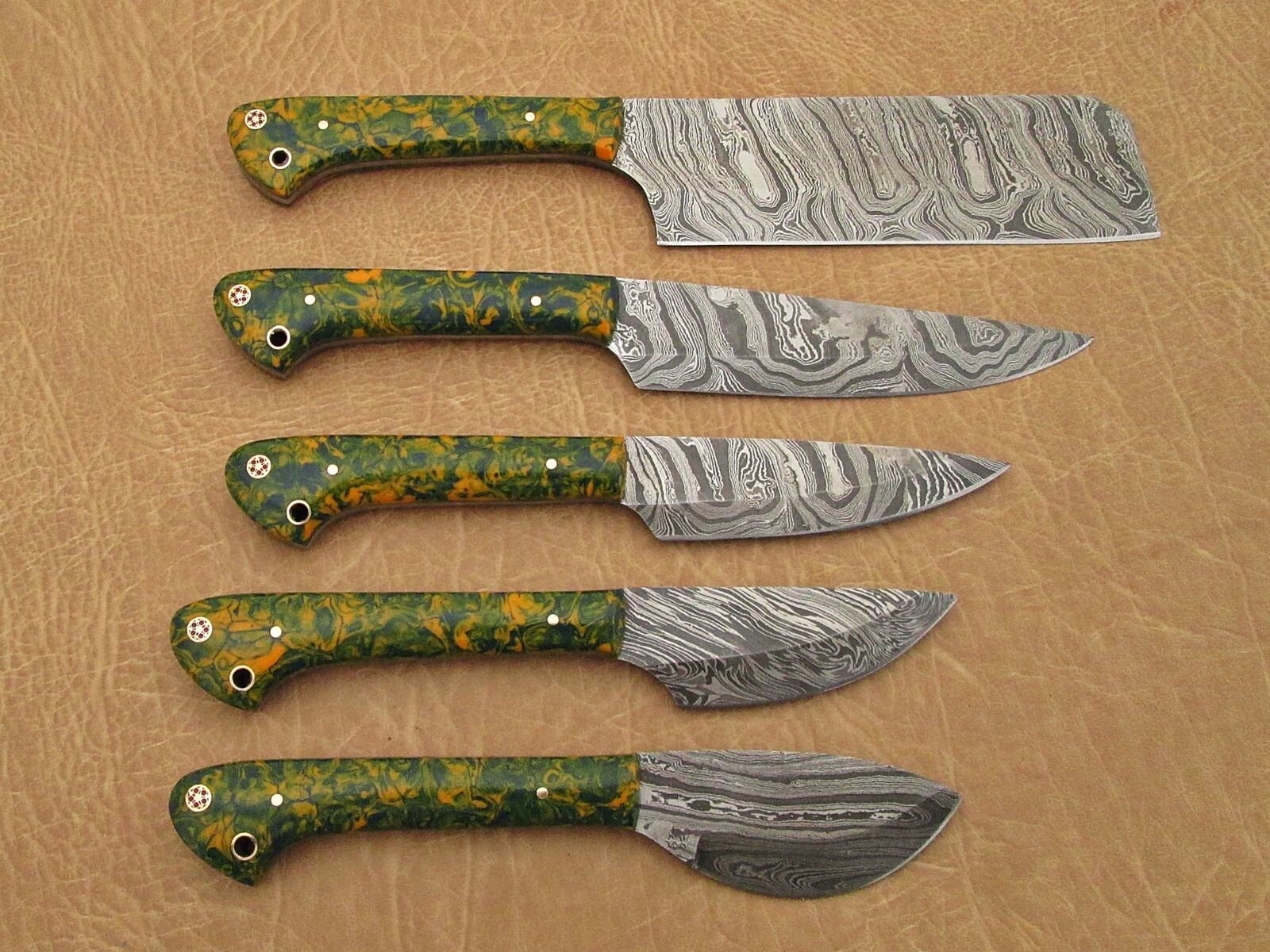 5 piece Camouflage scale Kitchen knife set With Gift box, Chef, cleaver, steak