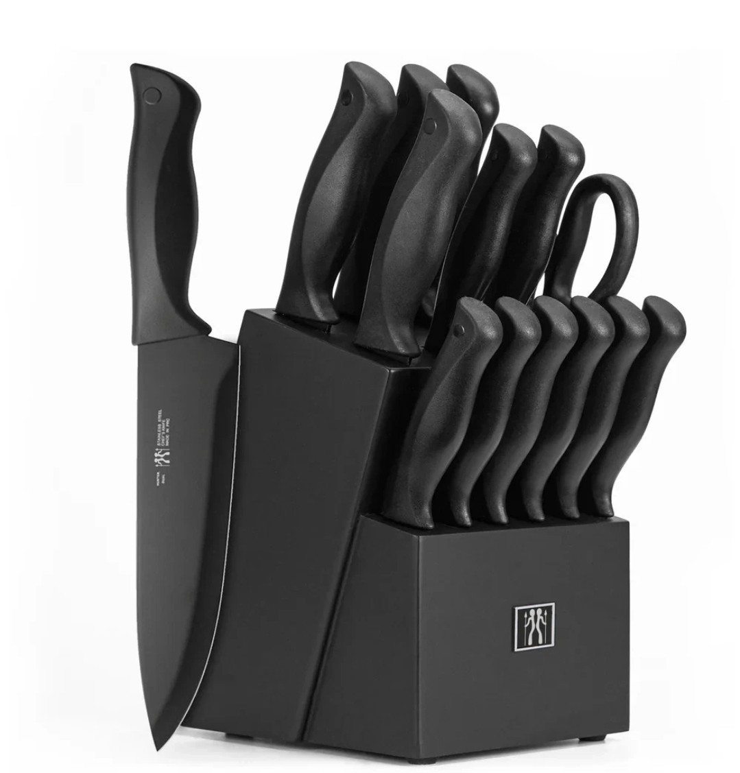 HUNTER.DUAL 15 Pcs Kitchen Knife Set with Block Self Sharpening, Black *NEW*