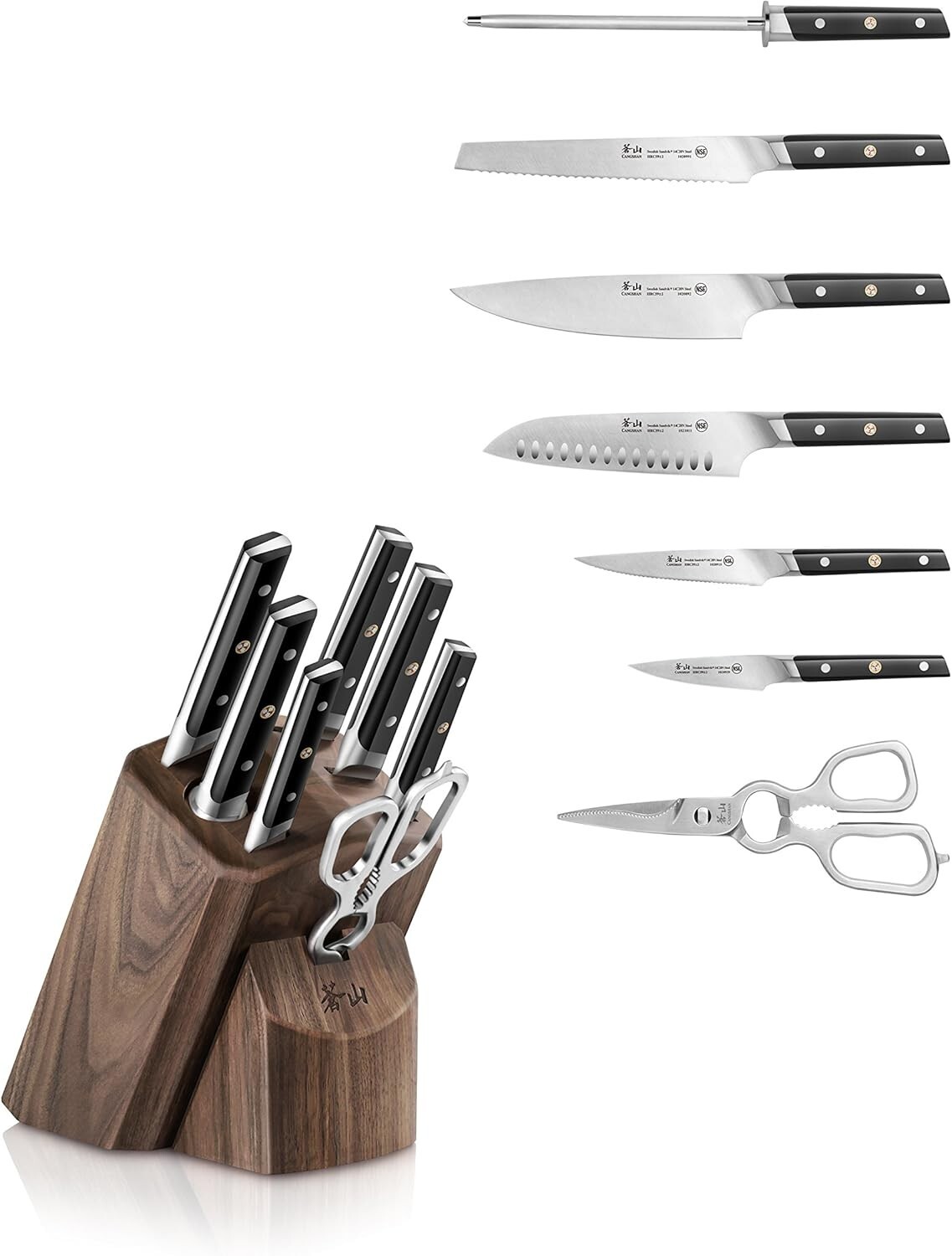 Cangshan TC Series 1021219 Swedish 14C28N Steel Forged 8-Piece Knife Block Set!!