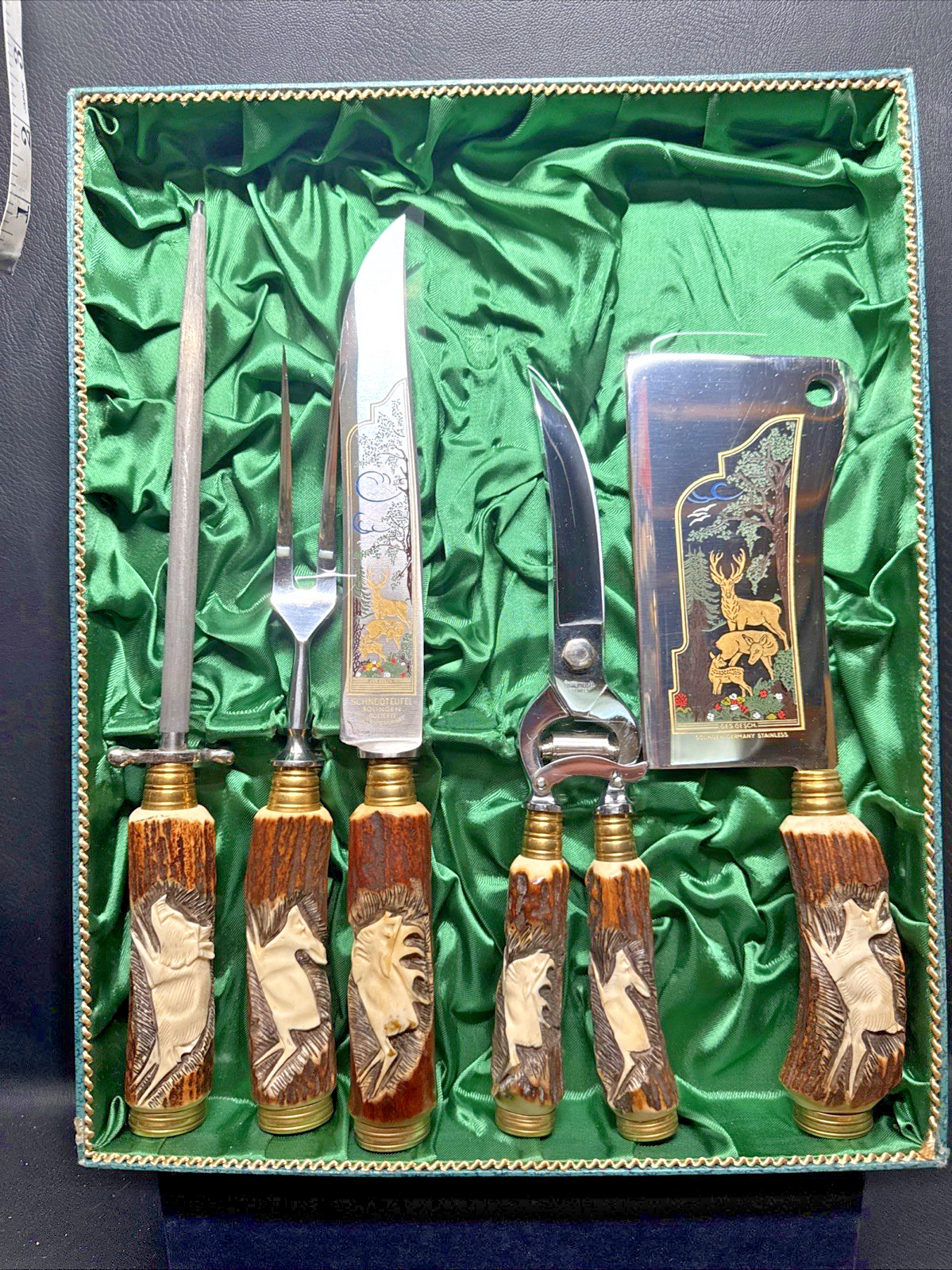 1950’s Walter Williams Solingen Germany Antler Knife Carving Set 5 Piece