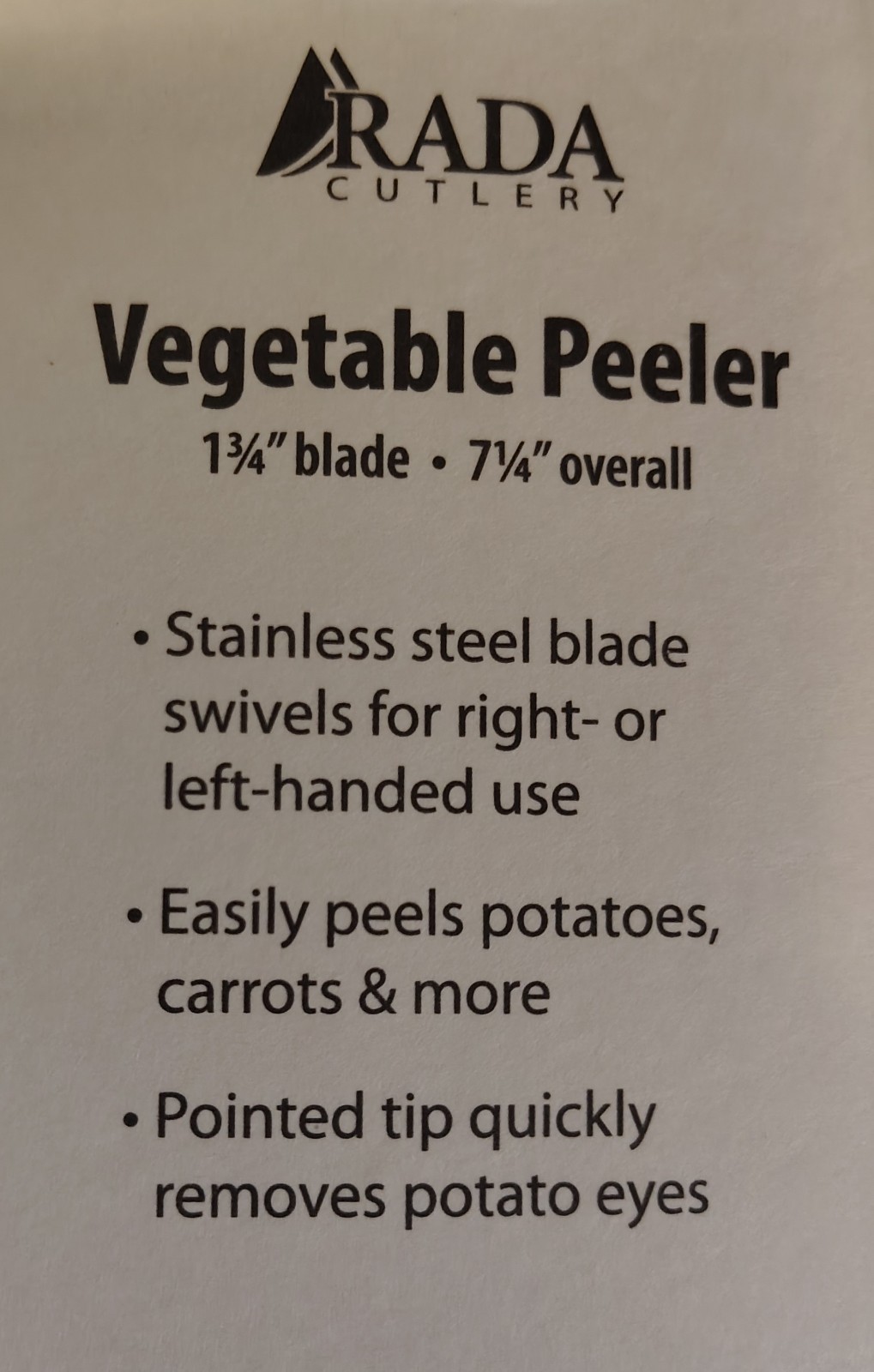 Rada Vegetable Peeler 1 3/4″ swivel blade, DR132 USA made kitchen sharp carded
