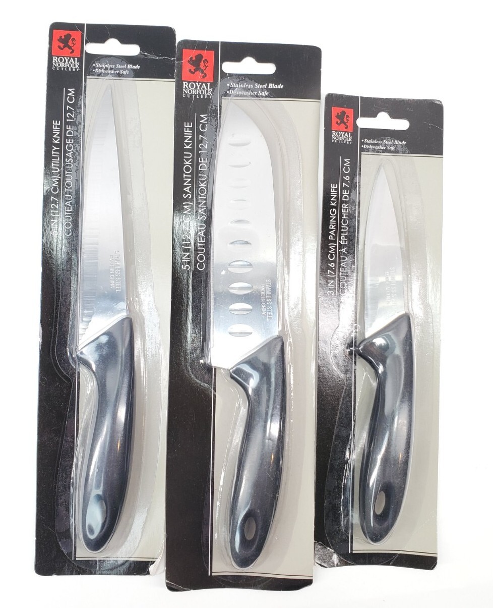 Set of 3 Royal Norfolk Cutlery 5″ Utility Knife, Stainless Steel Blade