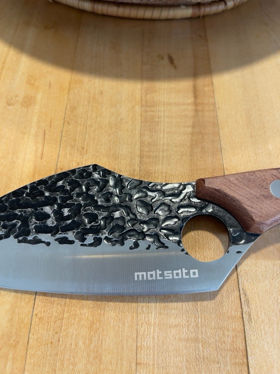 Matsato Chef Kitchen Knife 10.5” Hammered Stainless Steel Blade Wood Handle Box