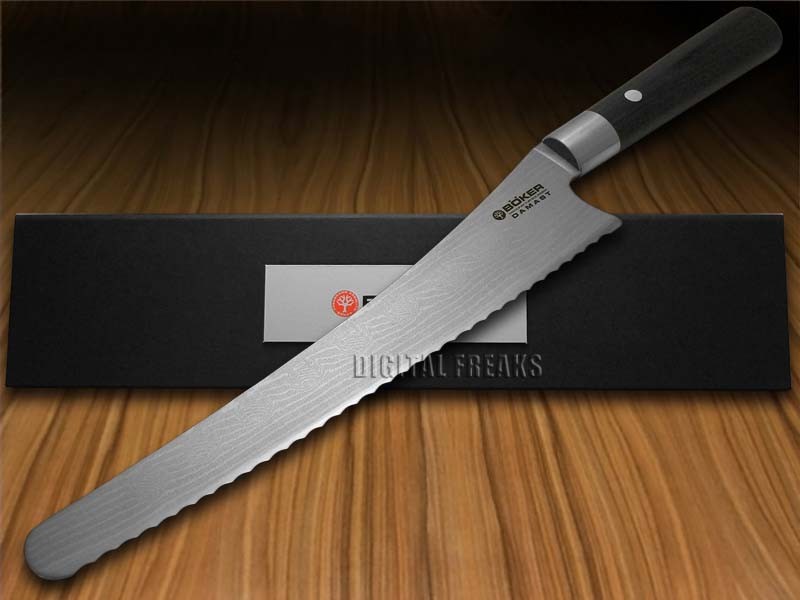 Boker Tree Brand Damascus Kitchen Cutlery Bread Knife Black Olive Wood 130423DAM