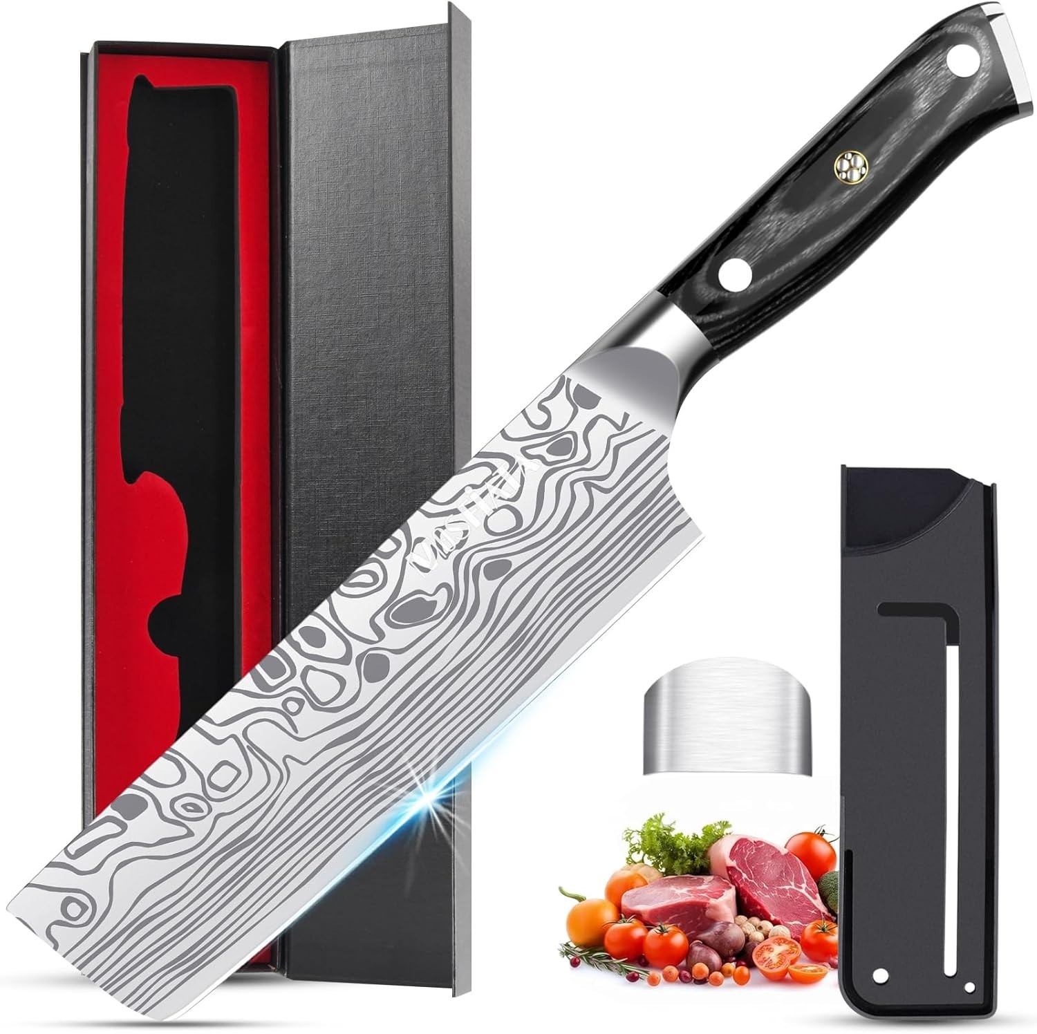 7” Nakiri Chef’s Knife with Finger Guard, German High Carbon Stainless Steel …