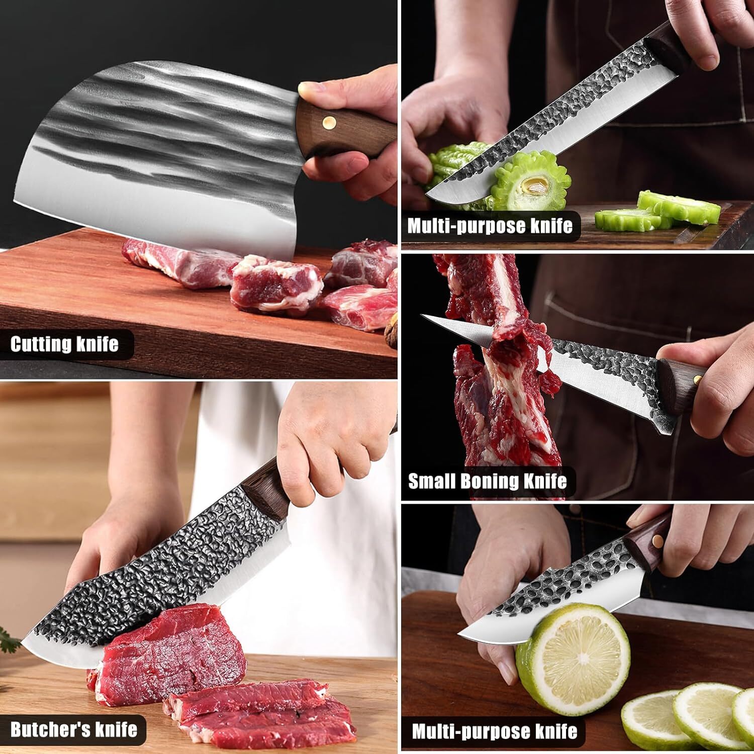 Handmade HAND FORGED DAMASCUS STEEL CHEF KNIFE Set Kitchen Knives with Sharpener