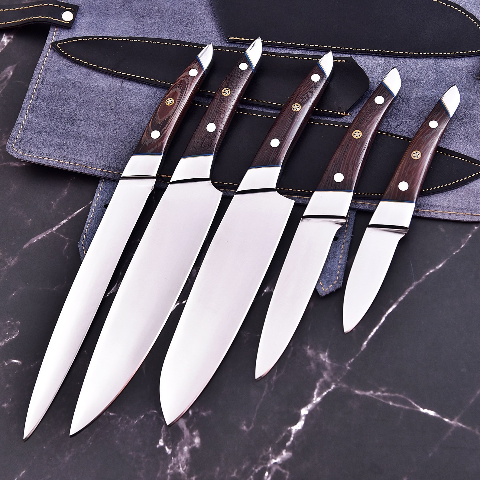 SK Customs Hearthstone Legacy 5-Piece Kitchen Knife Set Luxury Gift Leather Roll