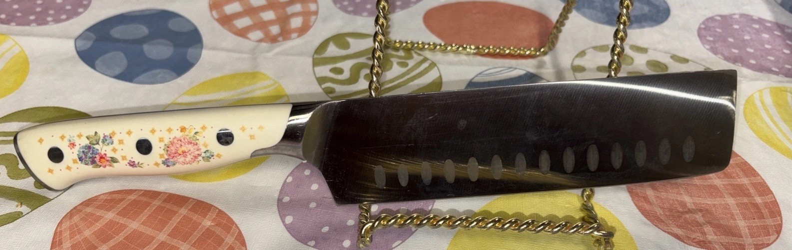 Pioneer Woman Stainless Steel Nakiri Knife Floral Ivory 6 1/2” Blade