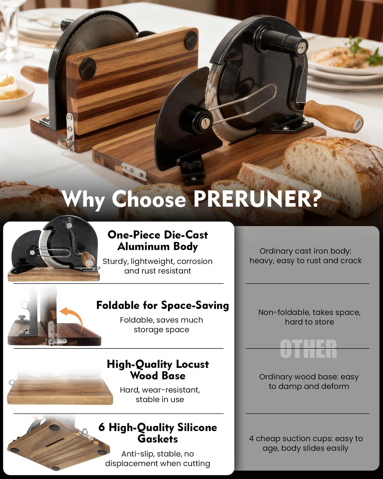Foldable Manual Bread Slicer, Adjustable Slice, Hand-Cranked Bread Slicer wit…