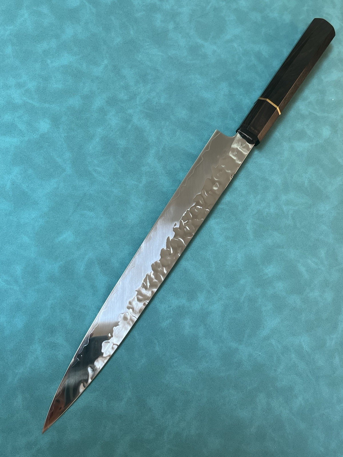 10.5 In 270mm Sujihiki Slicer Knife Hammered 10Cr Stainless Ebony Wa Handle Saya