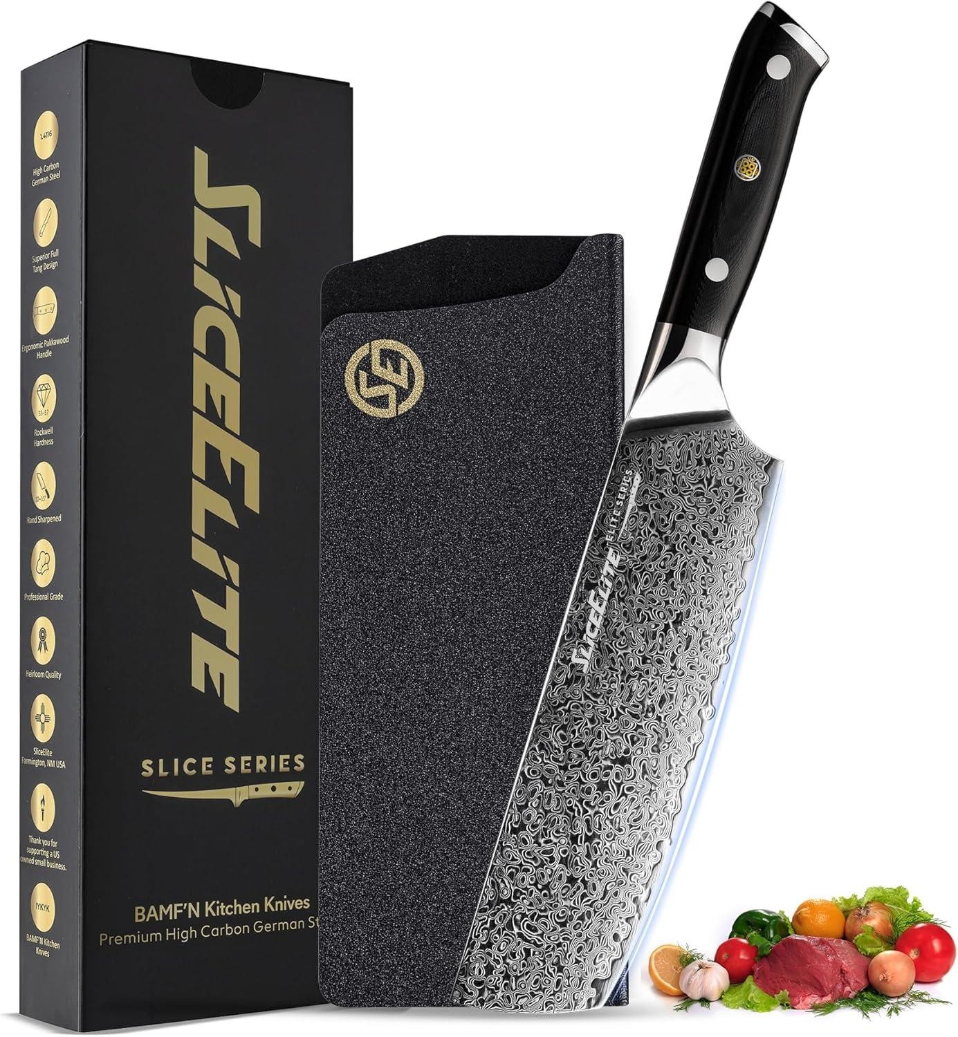 SliceElite 7” Nakiri Knife Damascus VG10 G10 Handle Japanese Chef Knife