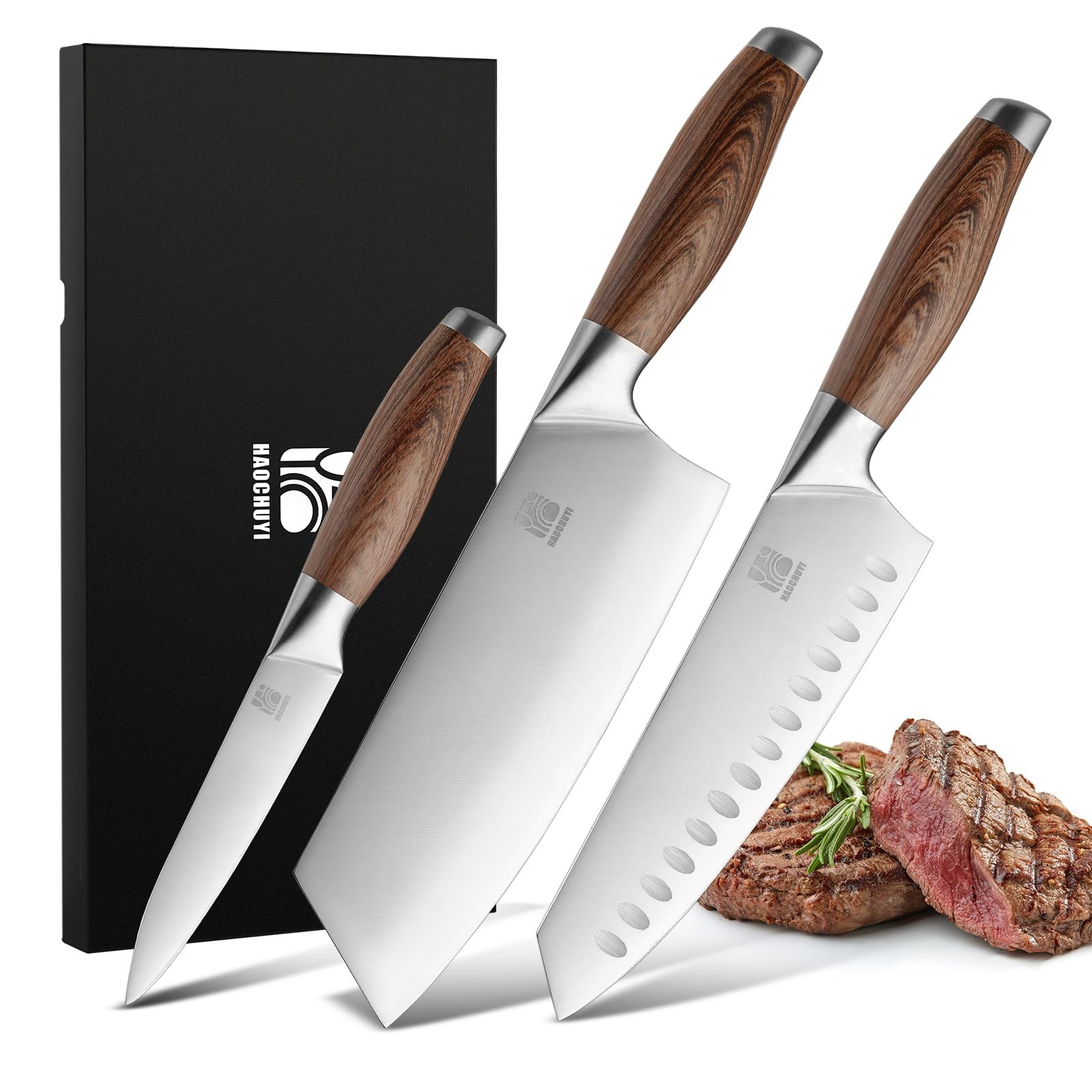 3-Piece Professional Chef Knife Set – Ultra-Sharp Kitchen Knives with Ergonom…