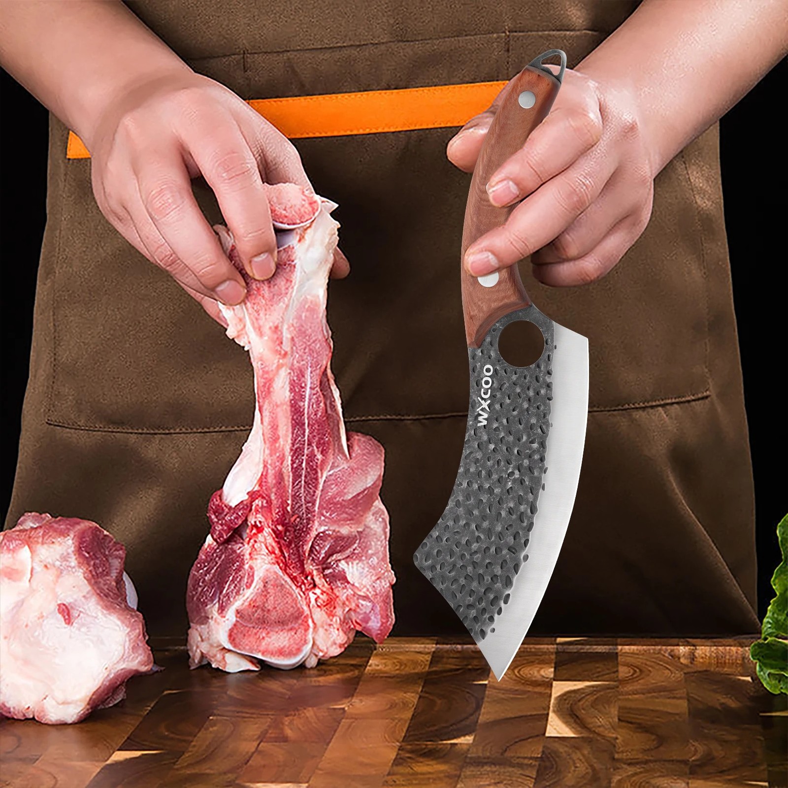 WXCOO Kitchen Knife Set with Cover 1-5pcs Stainless Steel Hand Forged Butcher Me