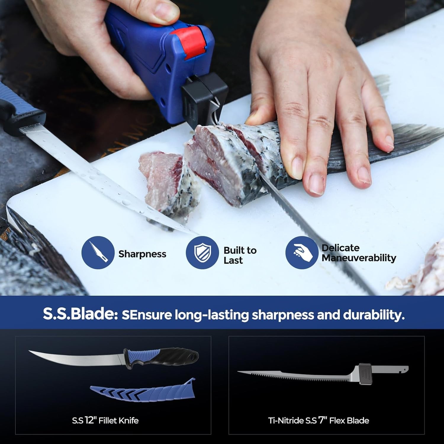 Fillet Knife Cordless Rechargeable for Fishing, with Stainless Steel Blades, …
