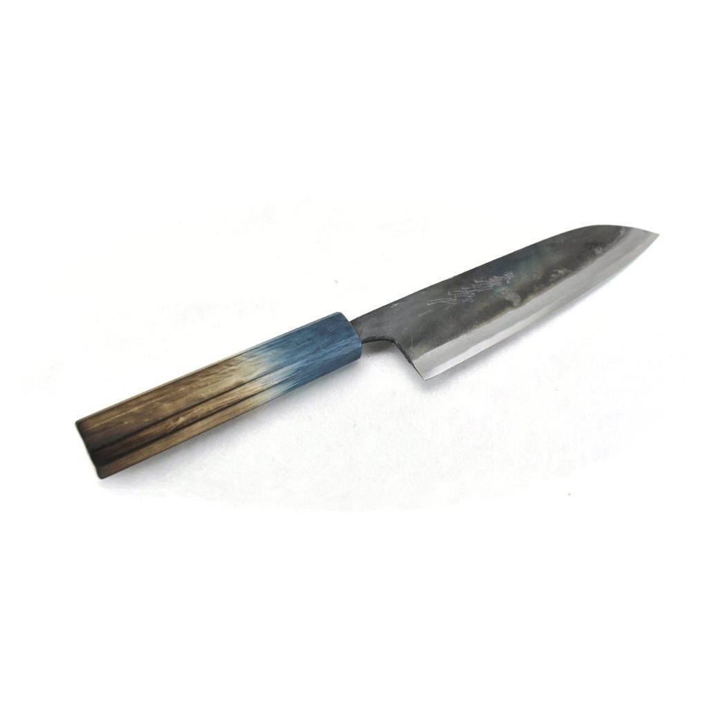 Yoshihiro Blue Steel #2 Black Forging RGB Santoku 165 mm/6.5″ Blue Oak Handle