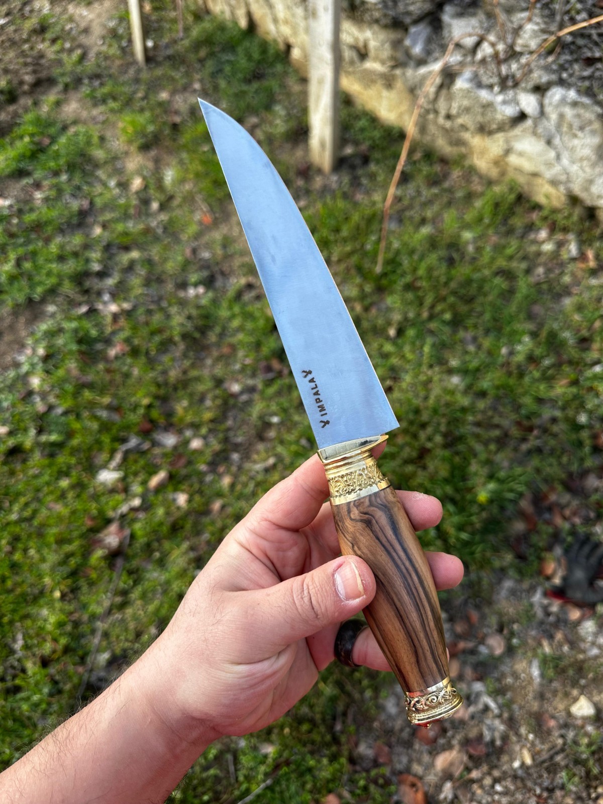 Handmade Walnut Brass Handle Chef Knife, German Steel Kitchen Tool