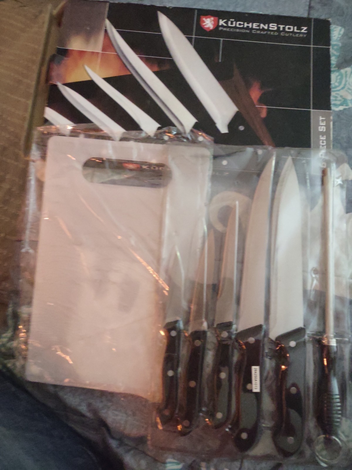 KuchenStolz 6 piece Knife and Sharpener Cutlery Set Cutting Board