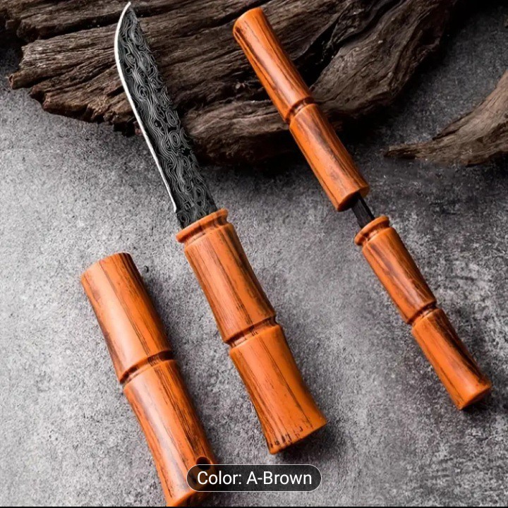 Three Stainless Steel Bamboo Style Fruit Knives And Scabbard 3 per order