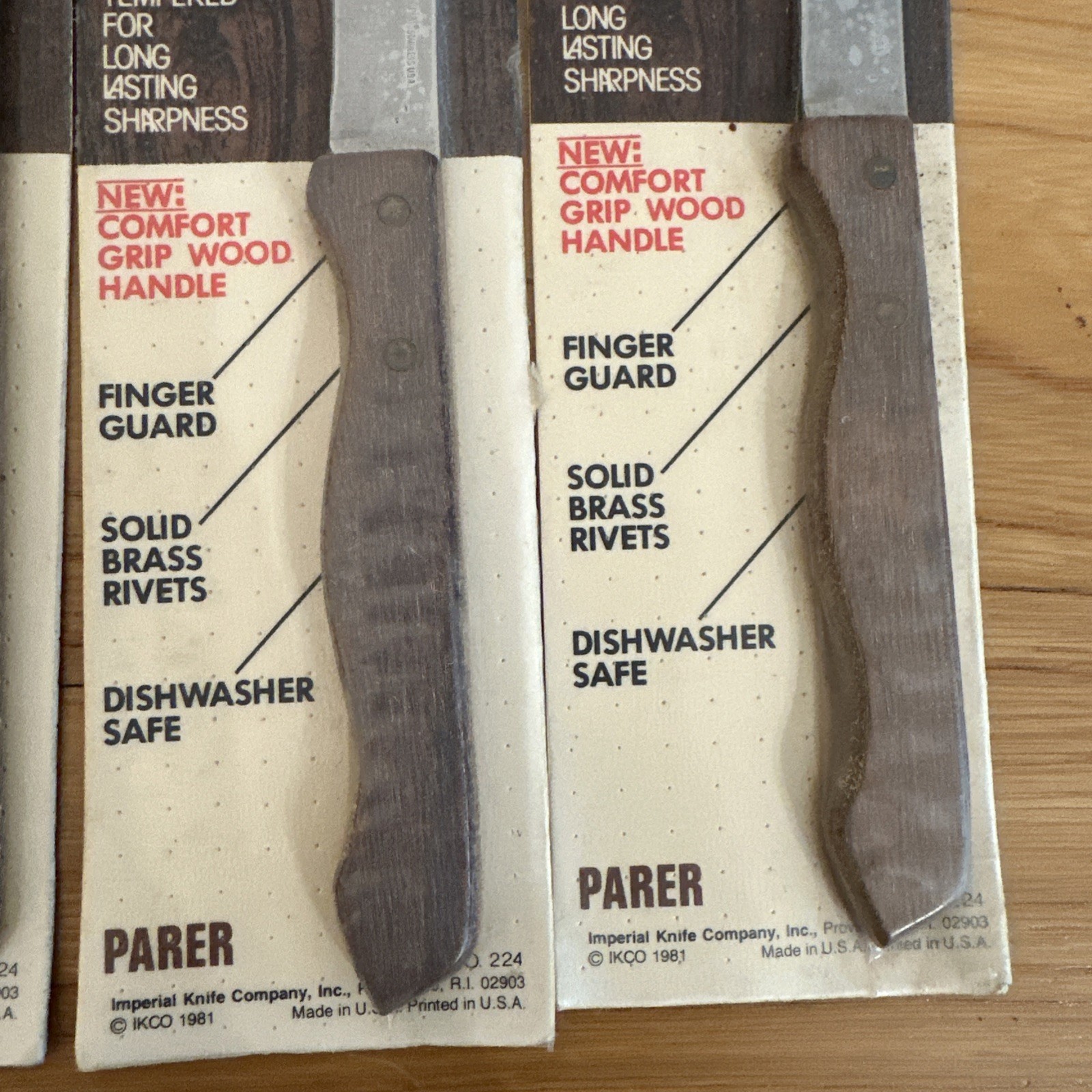 NOS Imperial Veri-Sharp Stainless Knives Wood Handle Set Of 4 Parer