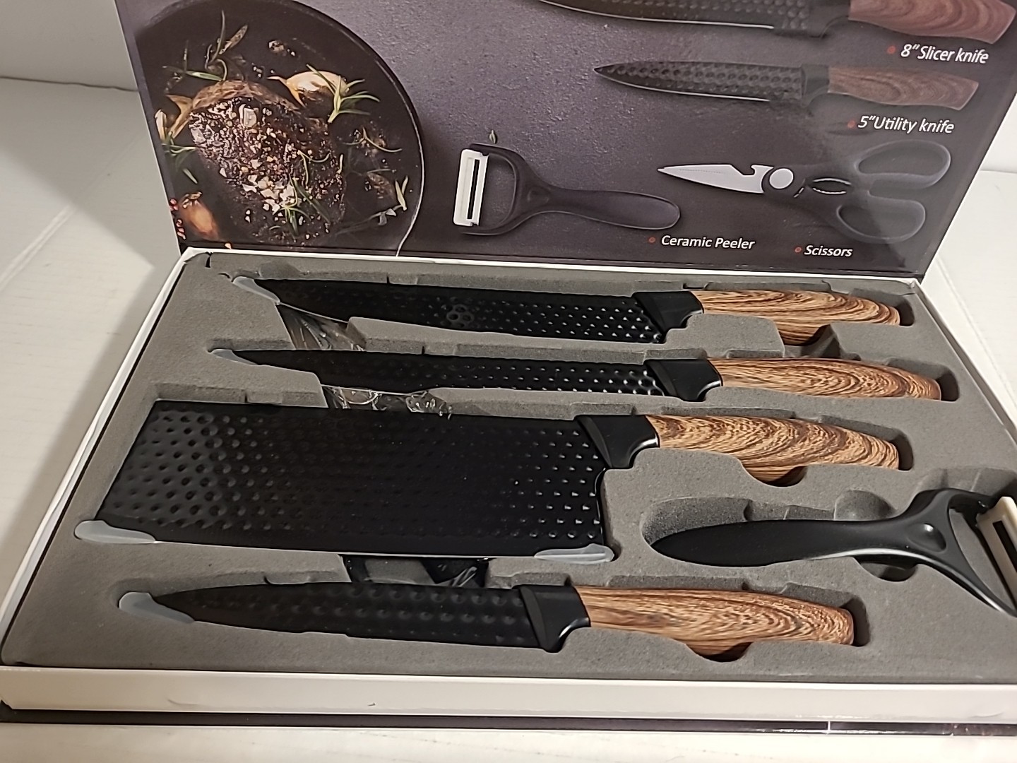 6PCS Kitchen Knife Set Profesional Steel Chef Knives Meat Cleaver Gift Box