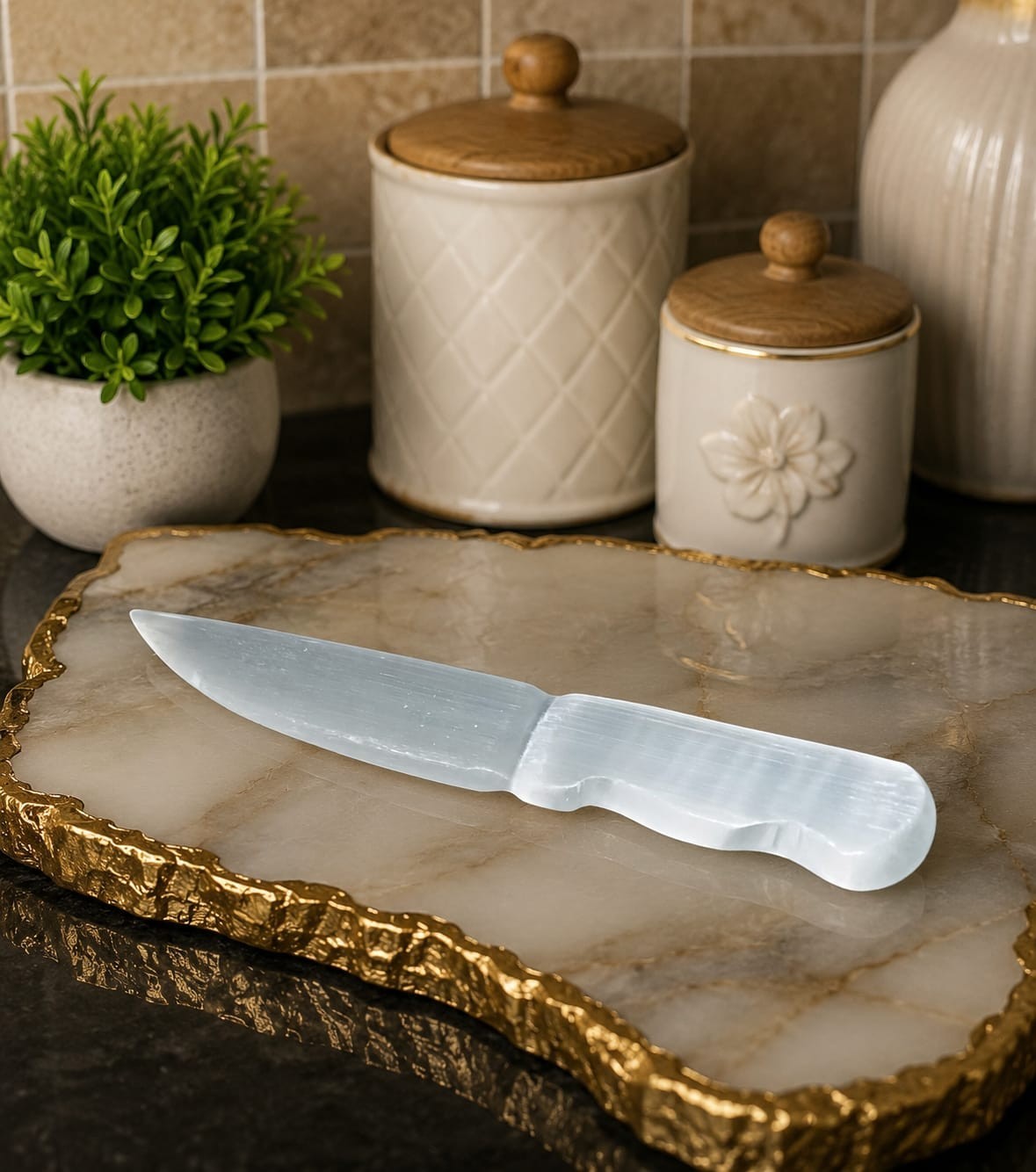 White Selenite Crystal Knife Decorative Carving Healing Stone Home Decor Gift