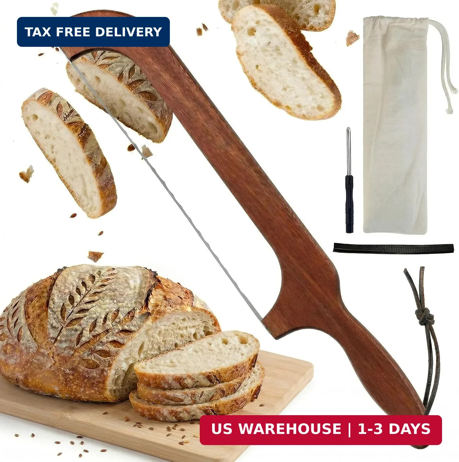 Bow Bread Knife for Homemade Sourdough, 15.7″ Adjustable Stainless Steel Serrate