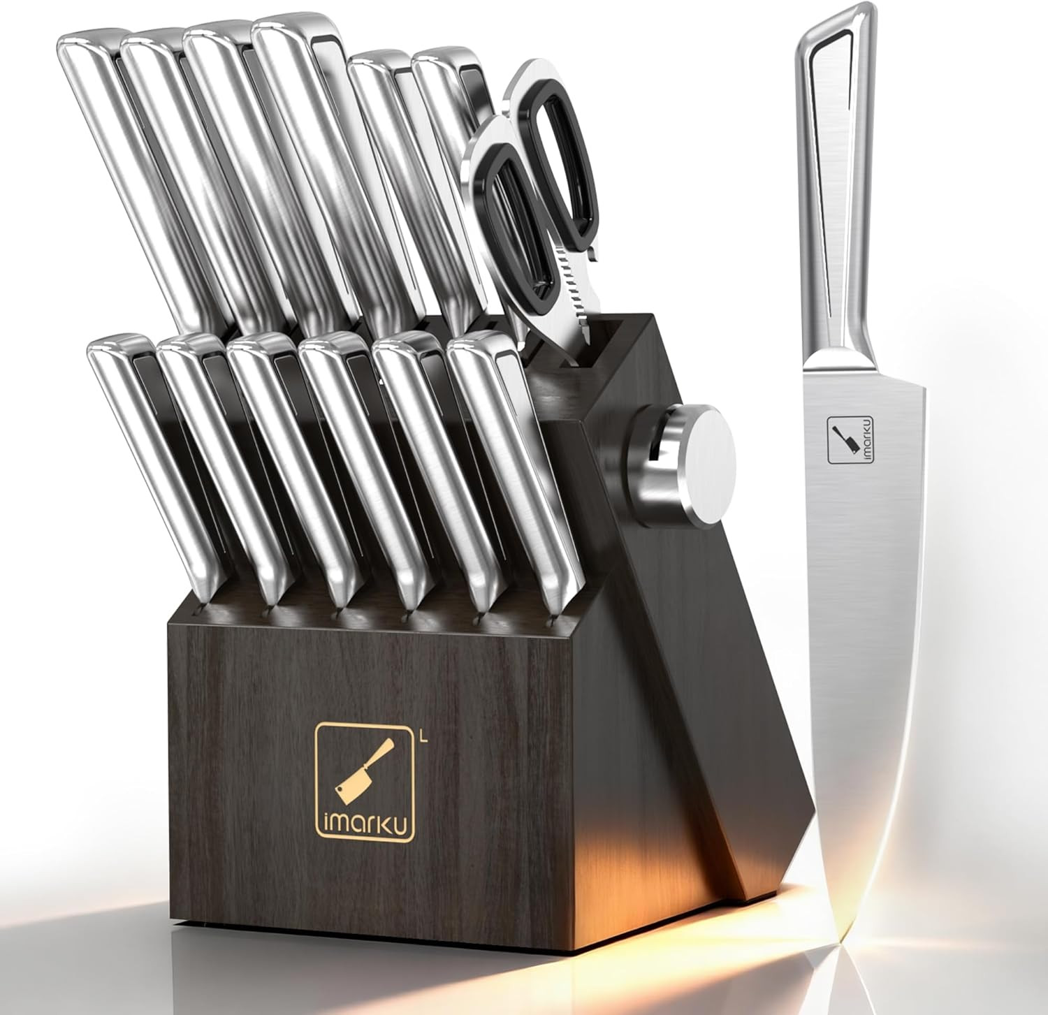Imarku Japanese 14-Piece Knife Block Set with Sharpener, Ergonomic, Dishwasher