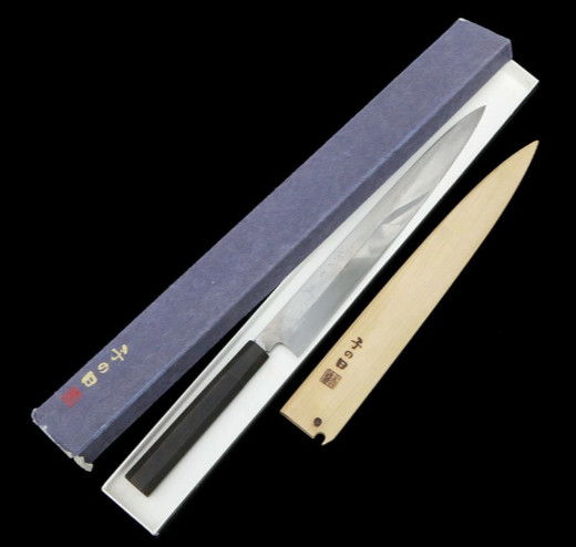 Nenohi Yanagiba Knife 300mm 11.8″ Honyaki Mizukagami White Steel Ebony Handle