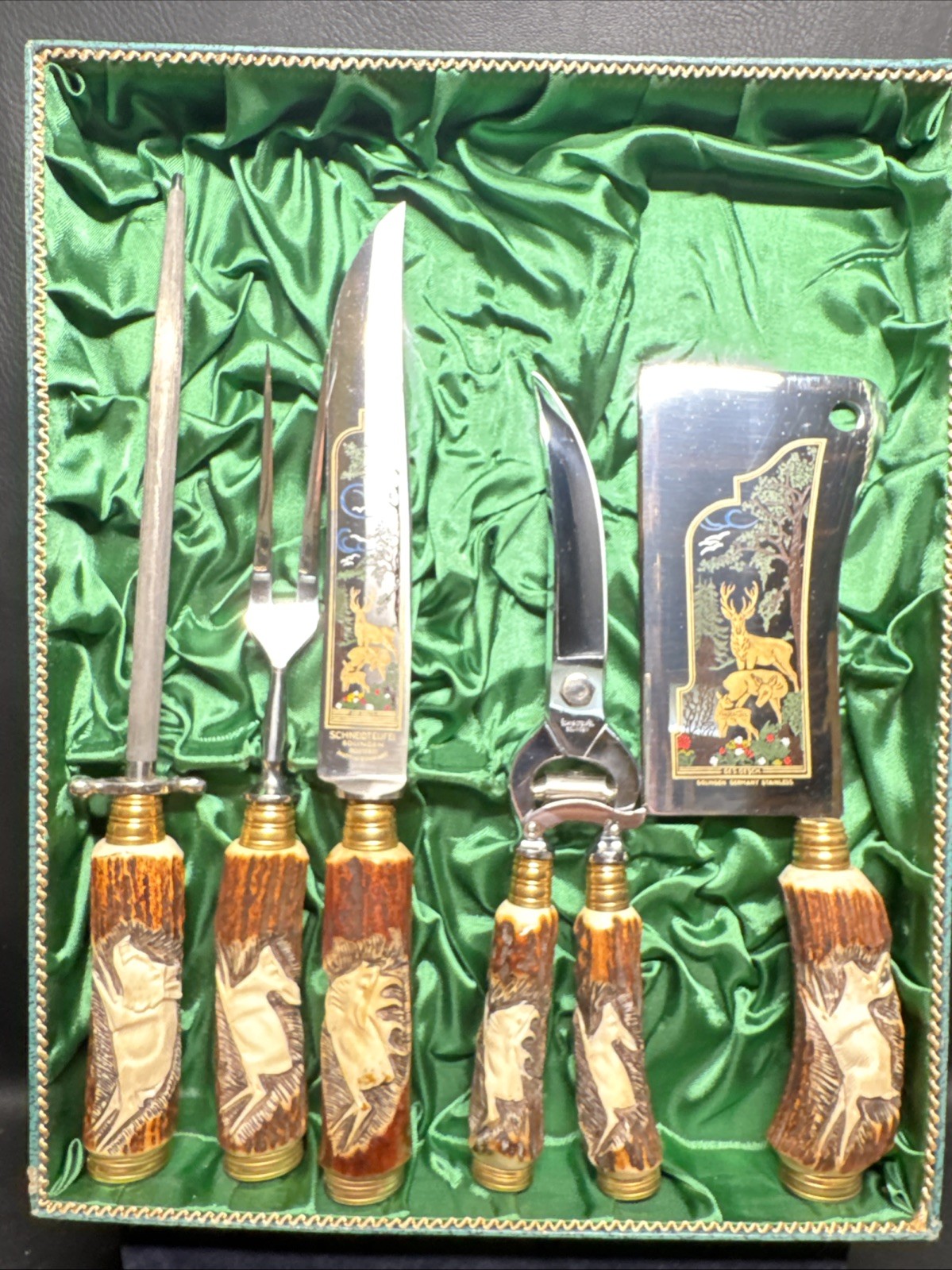 1950’s Walter Williams Solingen Germany Antler Knife Carving Set 5 Piece
