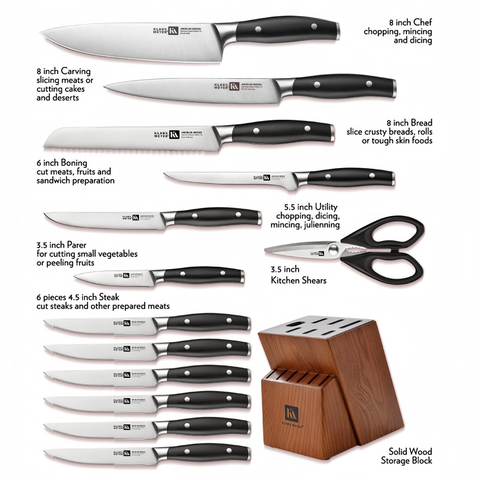 Klaus Meyer Arcelor Exclusive High-Quality German Steel 14 Piece Knife Block Set