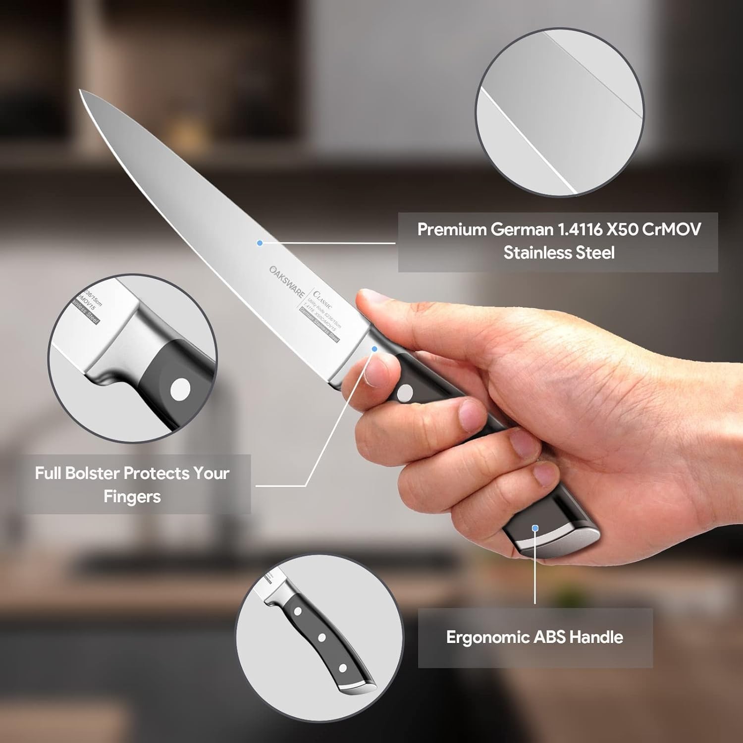 5.5-Inch Kitchen Utility Knife, German Stainless Steel, Full Tang, Paring Knife
