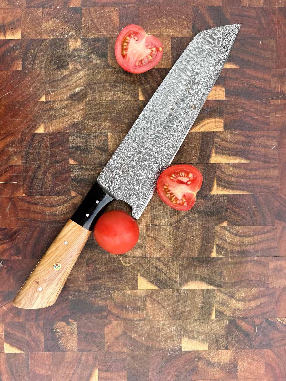 Chef Knife Japanese Damascus Steel Bunks Knife Stabilized Wood Full Tang