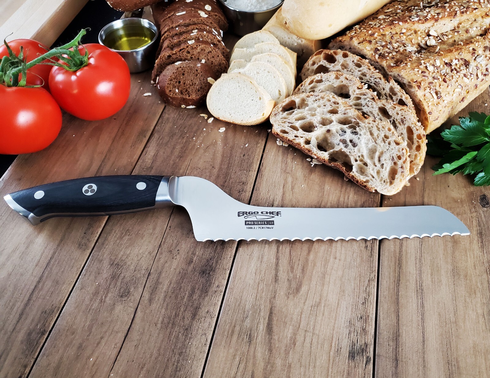 Ergo Chef Knife Block Set 11pc Pro Series 2.0 Forged Knives Acacia Wood Block